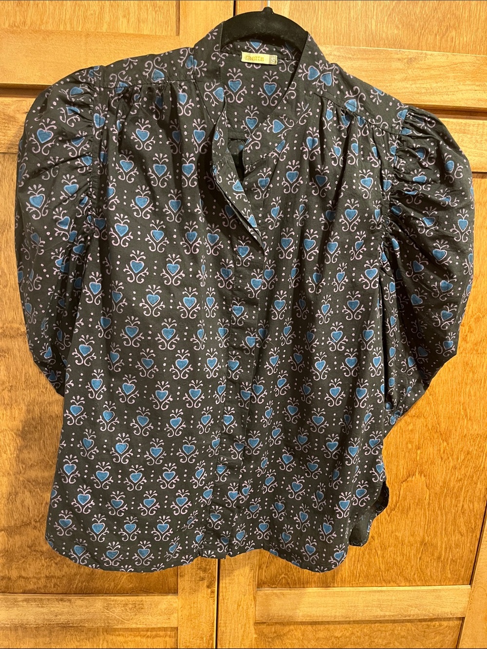 Matta Purple Floral Puff Sleeve Button-Front Blouse